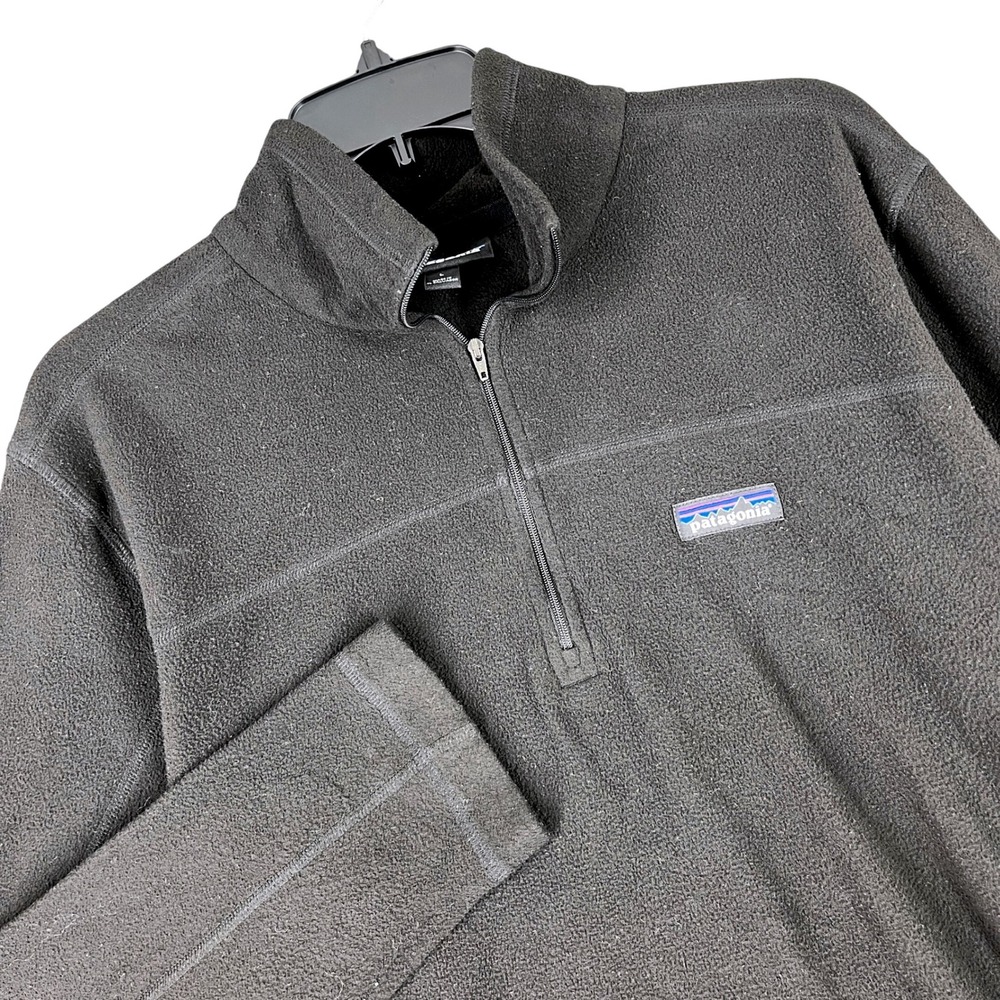 Patagonia Fleece Pullover Mens L Black 1/4 Zip Recycled Micro D Outdoor Hiking
